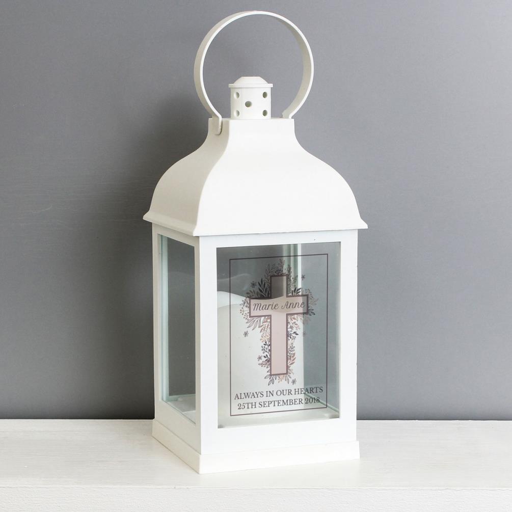 Personalised Floral Cross White Lantern Extra Image 2